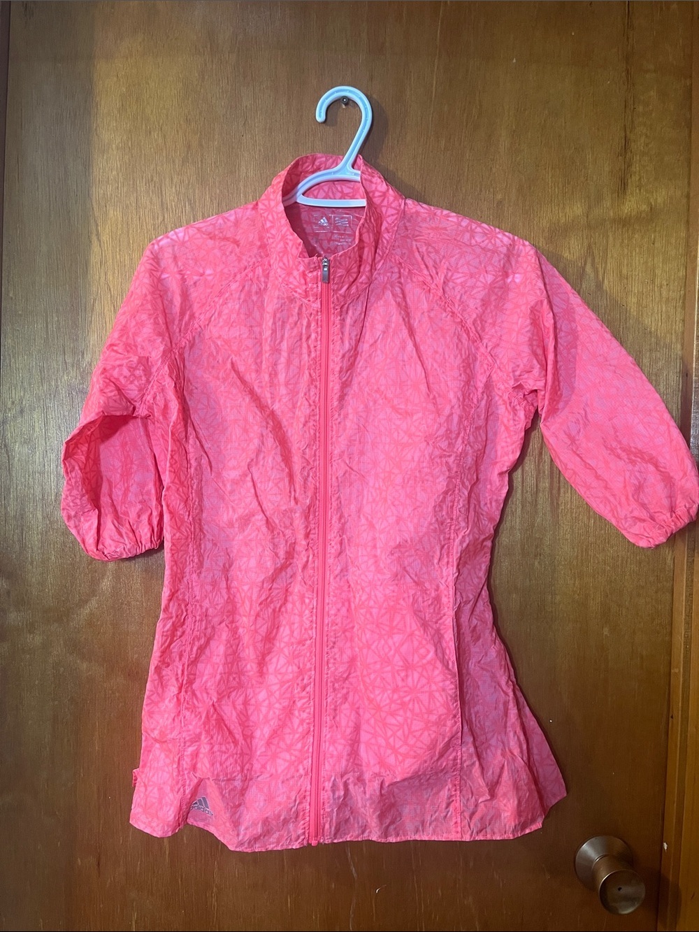 Woman’s adidas Bright Coral Red Patterned Thin Jacket Small